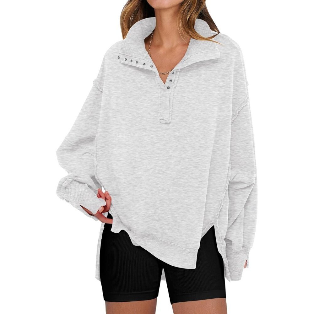 Women's Sweatshirts Oversized Casual Loose Button Up Henley Pullover Top High Lo